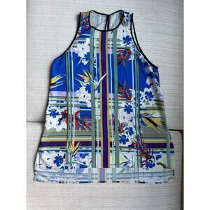 Dream Daily Sleeveless Blouse Top M Blue Green Tropical